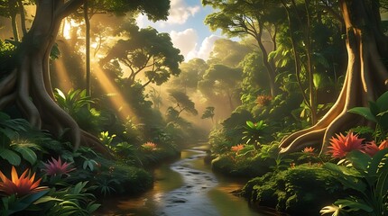 sunset in the forest