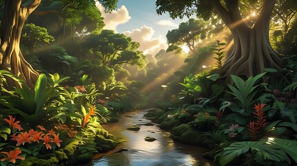 sunset in the forest