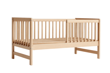 Wood crib, simple rail design, light color, isolated