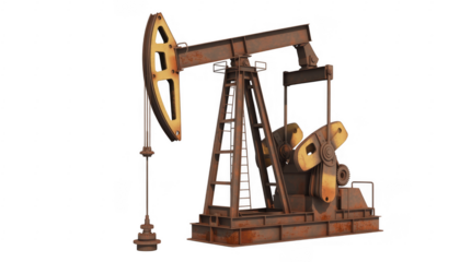 Rusty oil pump jack industrial isolated on a transparent background