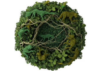 Jungle Ecosystem with Wild Animals in a Spherical Natural Habitat, isolated on transparent cutout background, cut out, png