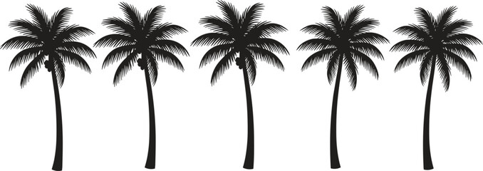 Obraz premium Palm tree silhouette, tropical design, abstract nature, graphic illustration, summer vibe, exotic landscape, beach decor, vector art, black blue outline