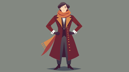 Fototapeta premium None Victorian era inspired winter outfit elegant long illustration