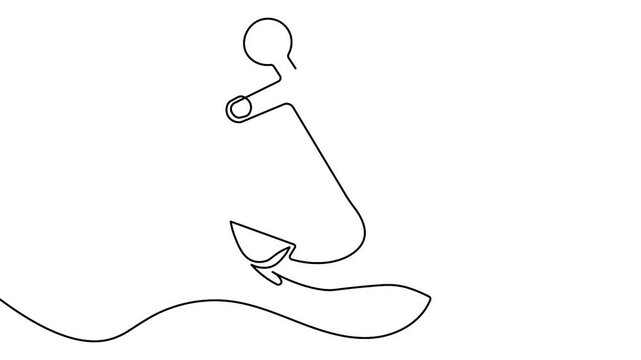 Marine anchor boat symbol one line art continuous drawing loop animation
