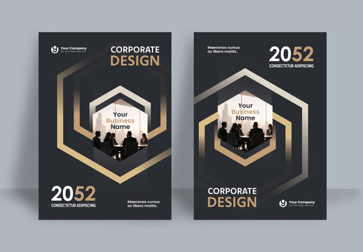 Business Report Cover Template &ndash; Gold and Black Geometric Layout (A4)	