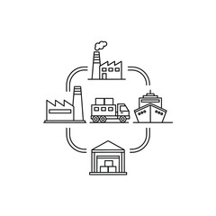 Naklejka premium Industrial Factory and Manufacturing Plant with Shipping and Warehousing