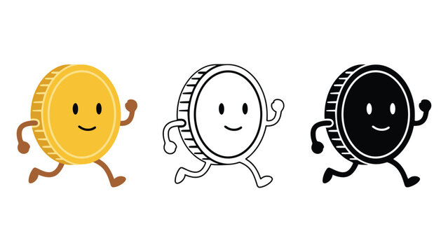 Whimsical cartoon coins running, representing financial movement and opportunity