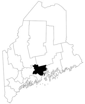 Map of Waldo County in Maine state on white background. single County map highlighted by black colour on Maine map. UNITED STATES, US