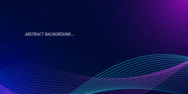 Abstract digital wave line background with blue purple gradient and geometric triangles for technology concept.