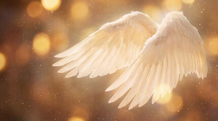 Soft White Angel Wings with Ethereal Light and Bokeh Background Creating a Dreamy Atmosphere