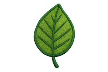 Embroidered green leaf on a transparent background