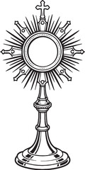 Monstrance Line Art Illustration, Church Eucharistic Vessel eps