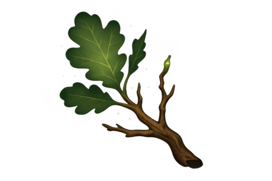 Enchanted oak branch with glowing magical leaves - Powered by Adobe