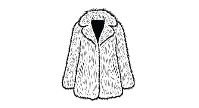 Full length illustration of a white shaggy fur coat highlights luxury winter fashion and elegant outerwear design.