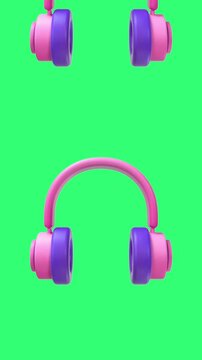 Headphones 3d motion animation on green background.