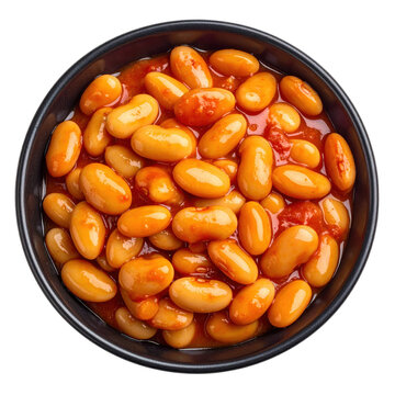 A close-up of hearty sugar shack baked beans, showcasing the glossy sauce and tender beans, a comforting side dish isolated on a white background