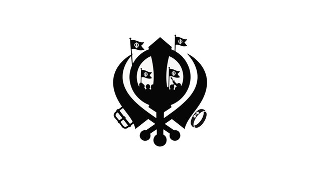 Sikhism symbols and community identity silhouette. Khanda and Kirpan flat vector illustration. Religious icon isolated on transparent background