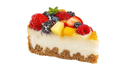 Slice of Cheesecake with Fresh Fruits isolated on a transparent background