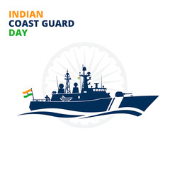 Fototapeta premium Indian Coast Guard Day with naval ship and flag