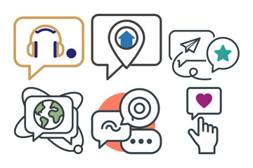 Conceptual icon set for accessibility, protection, organization, time, and community agreement.