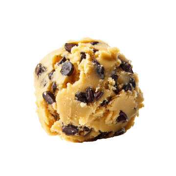 Close up of a scoop of uncooked chocolate chip cookie dough on black image, Png Isolated On White, Transparent Background