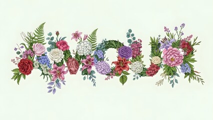 Beautiful floral typography spelling the word 'nous' with vibrant blooms and lush foliage