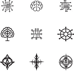 Artificial Intelligence and Brain Line Icons for Tech and Data Design