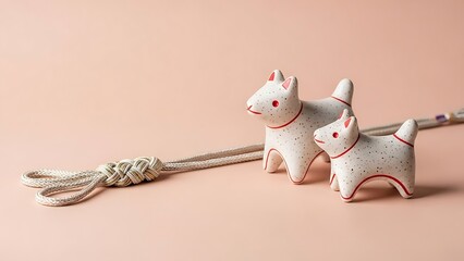 Adorable ceramic dog figurines on a rope