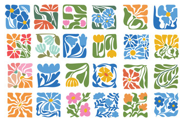 Colorful Abstract Floral Tile Set Flat Vector Illustration