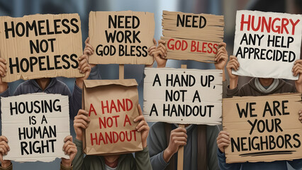 Cardboard signs used by people asking for help