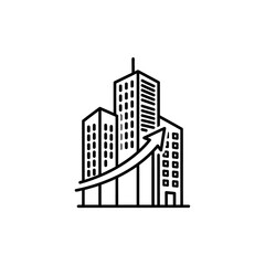 Naklejka premium Business Growth and Success Concept with Upward Arrow and Skyscrapers Illustration
