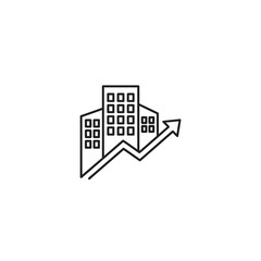 Naklejka premium Business Growth Chart with Upward Arrow Over Modern Cityscape Background
