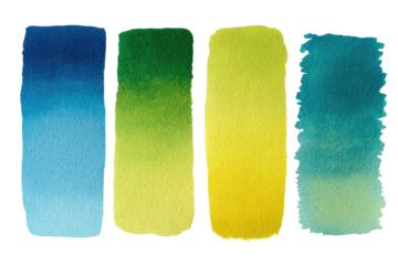 Four watercolor color swatches, blue to green gradient