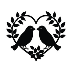 Two Birds on Heart Shaped Branch Silhouette Vector