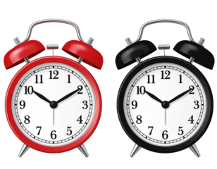 Classic Twin-Bell Alarm Clocks at Eight O’Clock, Color Variations, Front View Vector Illustration