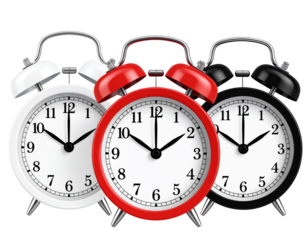 Retro Analog Alarm Clock Set in White, Red, and Black Showing 8:00, 3D Vector Style