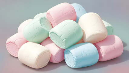 Soft white fluffy marshmallow sweets on a plain surface