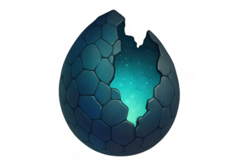 Cracked dragon egg glowing with magical blue light