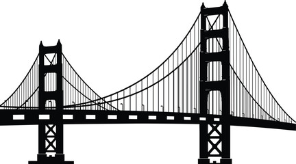Obraz premium Golden Gate Bridge silhouette, suspension architecture, San Francisco landmark, black and white design, iconic structure, minimal style, engineering marvel