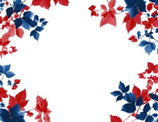 Foliage frame featuring red and blue leaves, set against a pristine white backdrop