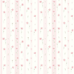 Cute flower pattern in small design. Small flowers on Stripe Gingham background. Ditsy floral seamless pattern. Pretty small print. Daisy flower surface design for fashion, fabric, wallpaper, textile,