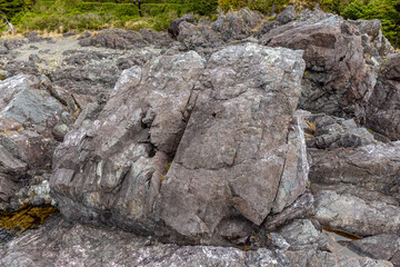 Rugged Rock Face on a Craggy West Coast Shore at Tofino, Vancouver Island, Canada