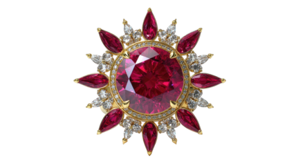 Jewel Red ruby with white and red teardrop gems in gold setting