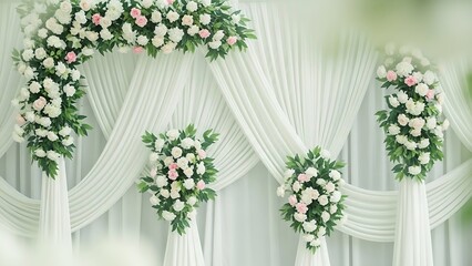 A beautiful wedding floral arch of white and pink blossoms creating a serene joyful