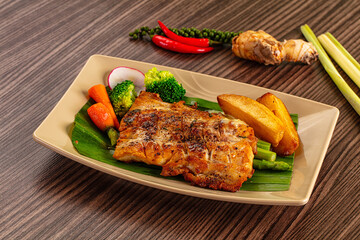 Gourmet asian Grilled crocodile steak