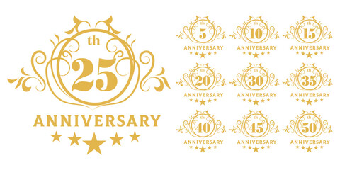 Anniversary Logos 5, 10, 15, 20, 25, 30, 35, 40, 45, 50  Golden Emblem Set