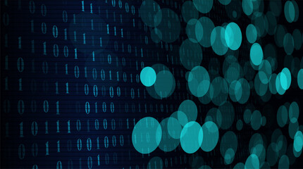 Digital Binary Code 0, 1 with Bokeh  Abstract Technology Background