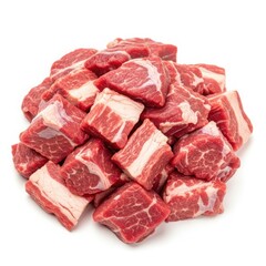 Fototapeta premium Freshly cut beef cubes isolated on white background