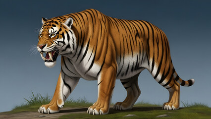 Prehistoric extinct cat with long curved canine teeth