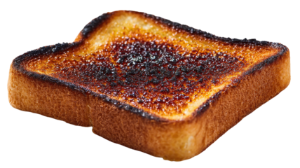 Burnt toast, golden edges, dark middle, against dark background